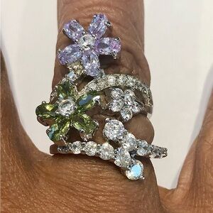 Gorgeous Floral Gem Wrap Around Rings - set of 2